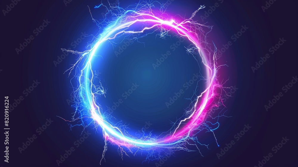 Poster an electric energy lightning modern effect frame. your selection of a magic bolt ring border with sp