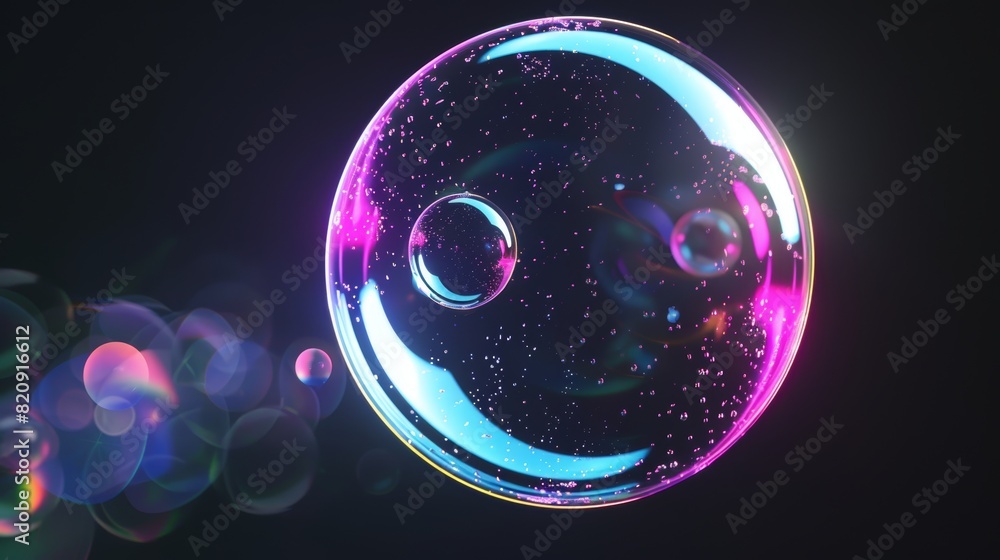 Poster 3d magic foam water with reflection sprite design. the animation sequence shows a soap bubble or bal