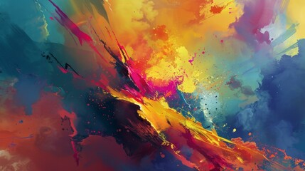 Vivid, dynamic painting bursting with intense colors, Ai Generated