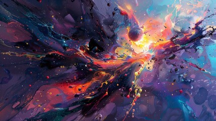 Fototapeta premium A vibrant painting depicting an intense, dynamic scene, Ai Generated