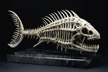 Stone fish skeleton figurine. Digital illustration.