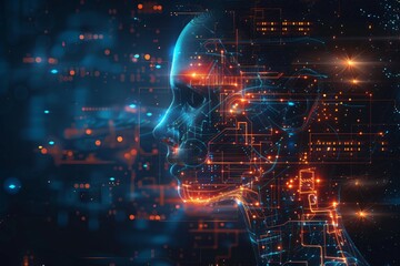 Fototapeta premium A woman undergoes facial recognition holographic imaging