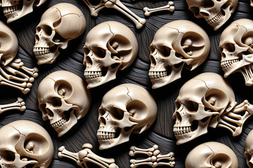 Skulls and bones. Seamless pattern. Digital illustration.