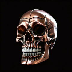 Copper skull. Digital illustration. Isolated on black background.