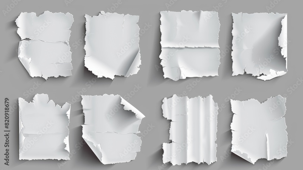 Poster white paper pieces isolated on grey background. modern illustration of abstract shape sheets with to