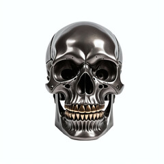 Metallic skull. Isolated on white background. Front view. Digital illustration.
