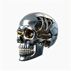 Cyborg head skull. Isolated on white background. Digital illustration.