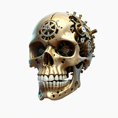 Human head Steampunk skull. Isolated on white background. Digital illustration.