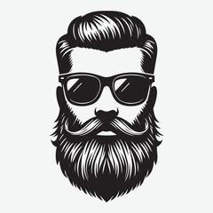 Front view of Man face in Beard, Sunglasses Fashionable hair vector illustration silhouette