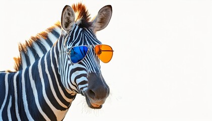 cartoon colorful zebra with sunglasses on white background created with generative ai