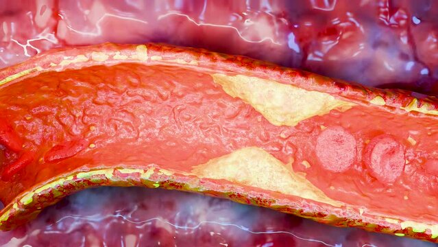 Cholesterrol or Atherosclerotic Plaque in blood vessels, Blocked vessel stroke, Thickened Arteries and Veins, Coronary, fat buildup clogging, Atherosclerosis or atheromatous Hyperlipidemia, 3d render