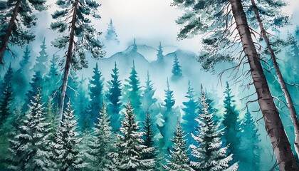 a forest scene watercolor layering cool tones ai generative