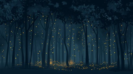 Obraz premium Enchanted forest with glowing branches lighting up the night.