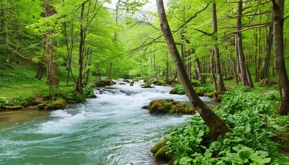 beautiful river in the green forest