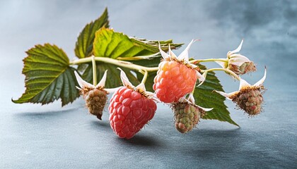 branch of delicious ripe raspberries cut out
