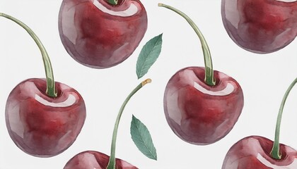 seamless pattern with red cherries isolated on white watercolor illustration background for textiles packaging wrapping
