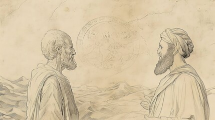 Fototapeta premium The Story of Abraham Preparing to Sacrifice Isaac on Mount Moriah - Biblical Illustration