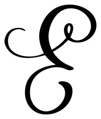 Vector calligraphy hand drawn letter E. Script font logo icon. Handwritten brush style
