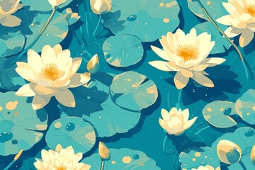 A Seamless Vector Pattern of Serenity and Water Lilies