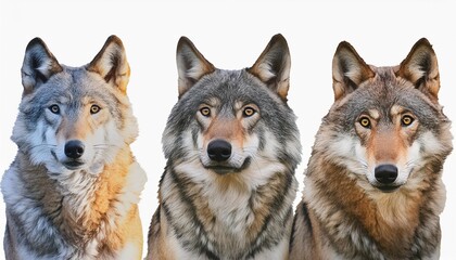 watercolour illustration of three wolfs isolated on white background as transparent png generative ai clipart animal bundle
