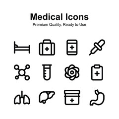 Pack of medical icons in modern style, premium vectors set
