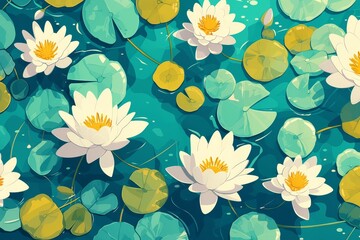 A Seamless Vector Pattern of Serenity and Water Lilies
