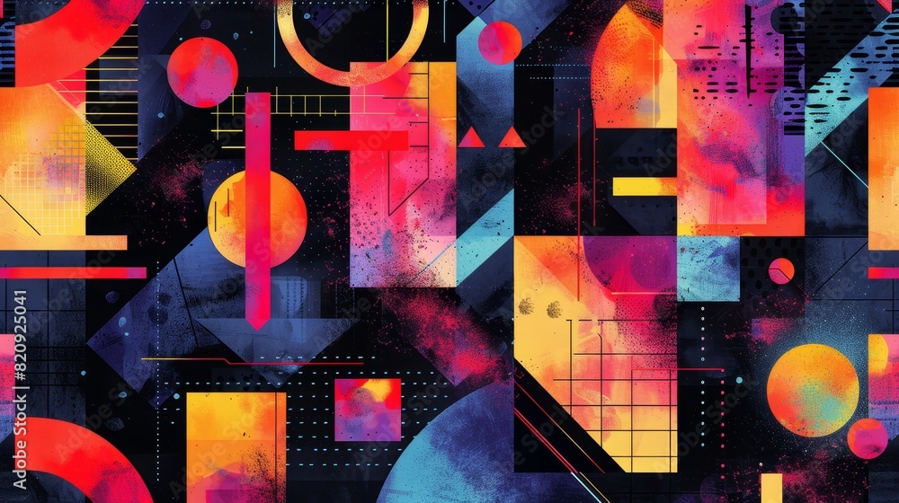Poster vibrant geometric shapes seamless pattern - abstract background with futuristic colors and dynamic d