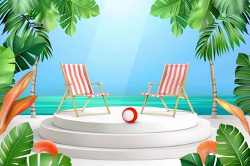 Obraz premium Set of summer travel flyers with beach items and wave. Top view. Vector illustration - Vector - Vector. Beautiful simple AI generated image in 4K, unique.