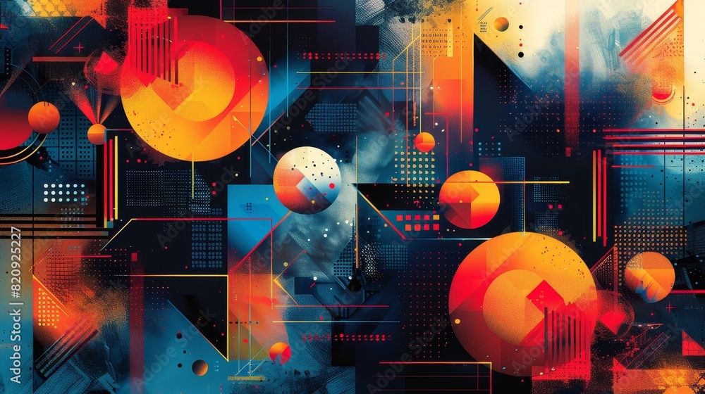 Poster Futuristic Geometric Shapes Seamless Pattern Background | Vibrant Abstract Design with Dynamic Colors for Modern Concept Art