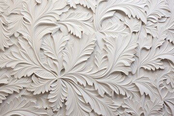 white and floral patterned wallpaper, in the style of relief sculpture, high detailed, organic stone carvings,