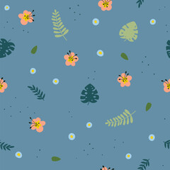 Abstract tropical floral seamless pattern