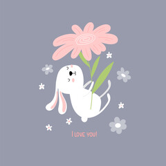 Bunny with flowers vector illustration