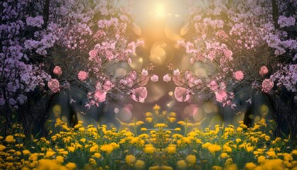 abstract fresh vivid spring summer light delicate pastel pink yellow bokeh background texture with...