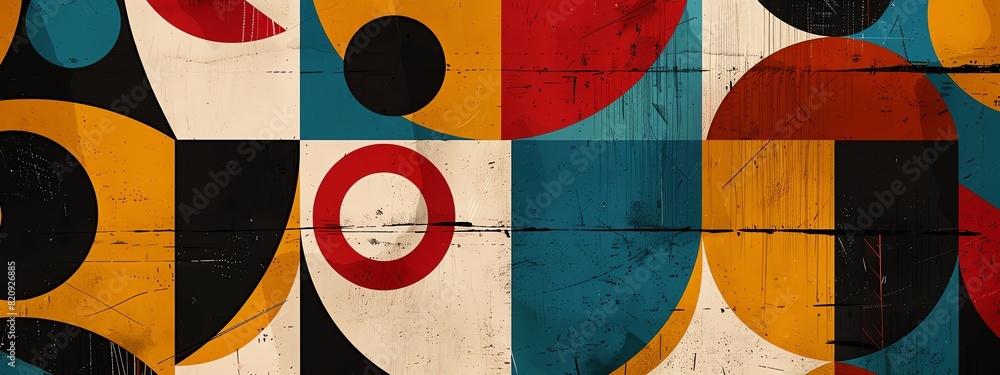Poster abstract geometric pattern with colorful shapes creating a modern and artistic design, perfect for b