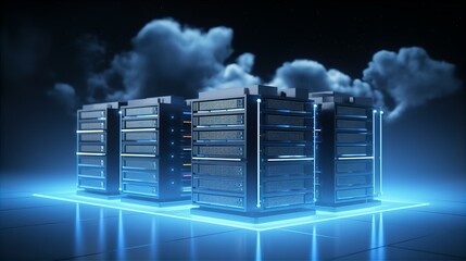 Fototapeta premium Cloud Computing Technology Concept Illustration with Sky and Data Network Symbol