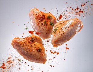 delicious and delicious chicken thigh meat along with sprinkled spices. generative ai