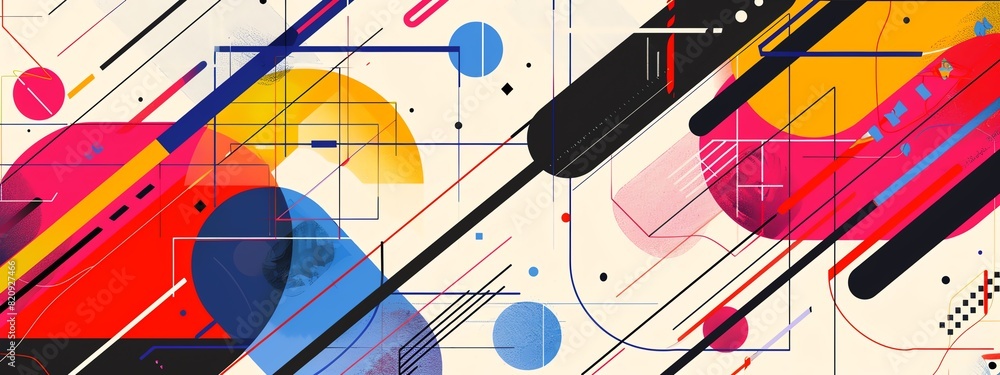 Poster colorful abstract geometric background with overlapping shapes and lines, perfect for modern design 