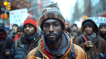 Protesters holding signs advocating for social justice and equality, illustrating the publicâ€™s role in demanding justice and systemic change. List of Art Media Photograph inspired by Spring magazine