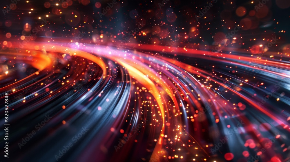 Poster Speed of Light: Futuristic Abstract Design with Dynamic Light Trails and Digital Elements