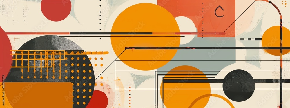 Poster abstract geometric background with colorful circles, lines, and shapes in an artistic composition fo