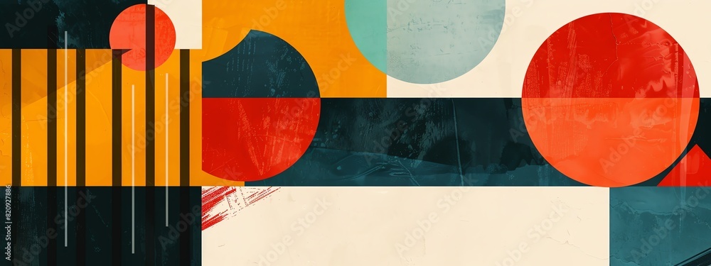 Poster abstract geometric art with bold colors and shapes including circles and rectangles. modern design p