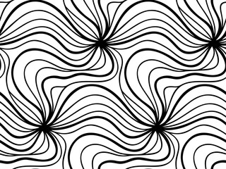 Abstract vector seamless floral background of doodle hand drawn lines. Monochrome wave pattern. Coloring book page. Black white wallpaper.