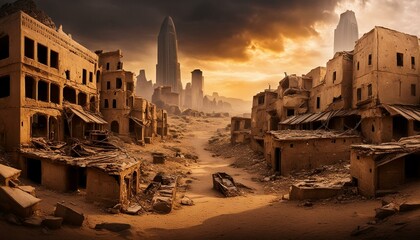 War-Ravaged Desert City: Destruction and Decay Under Dark Skies