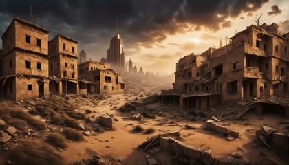 War-Ravaged Desert City: Destruction and Decay Under Dark Skies