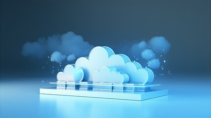 Cloud Computing Technology Concept Illustration with Sky and Data Network Symbol