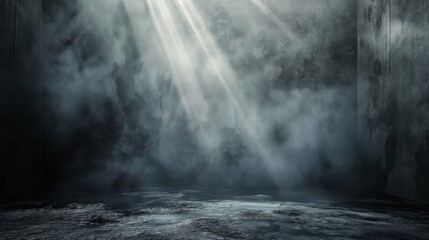 Fototapeta premium Dramatic Smoke illuminated Rough Concrete Wall with a Dark and Moody Ambience