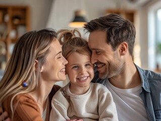 Family in a casual living room setting have a friendly conversation while discussing life insurance options