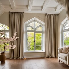 room with window.An elegant interior scene featuring window trim with modern design, highlighting its role in both function and decoration.