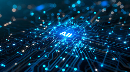Artificial intelligence circuit line style. Machine learning design. Smart network digital technology. AI. illustration