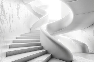 3d illustration background with white spiral stairs perspective